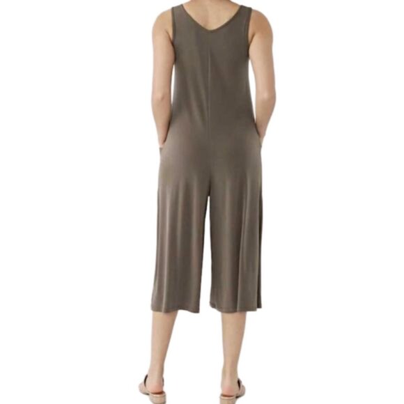 New Kim & Co Olive Green Cropped Gaucho Wide Leg Jumpsuit Size Large bin 4A - Picture 2 of 7